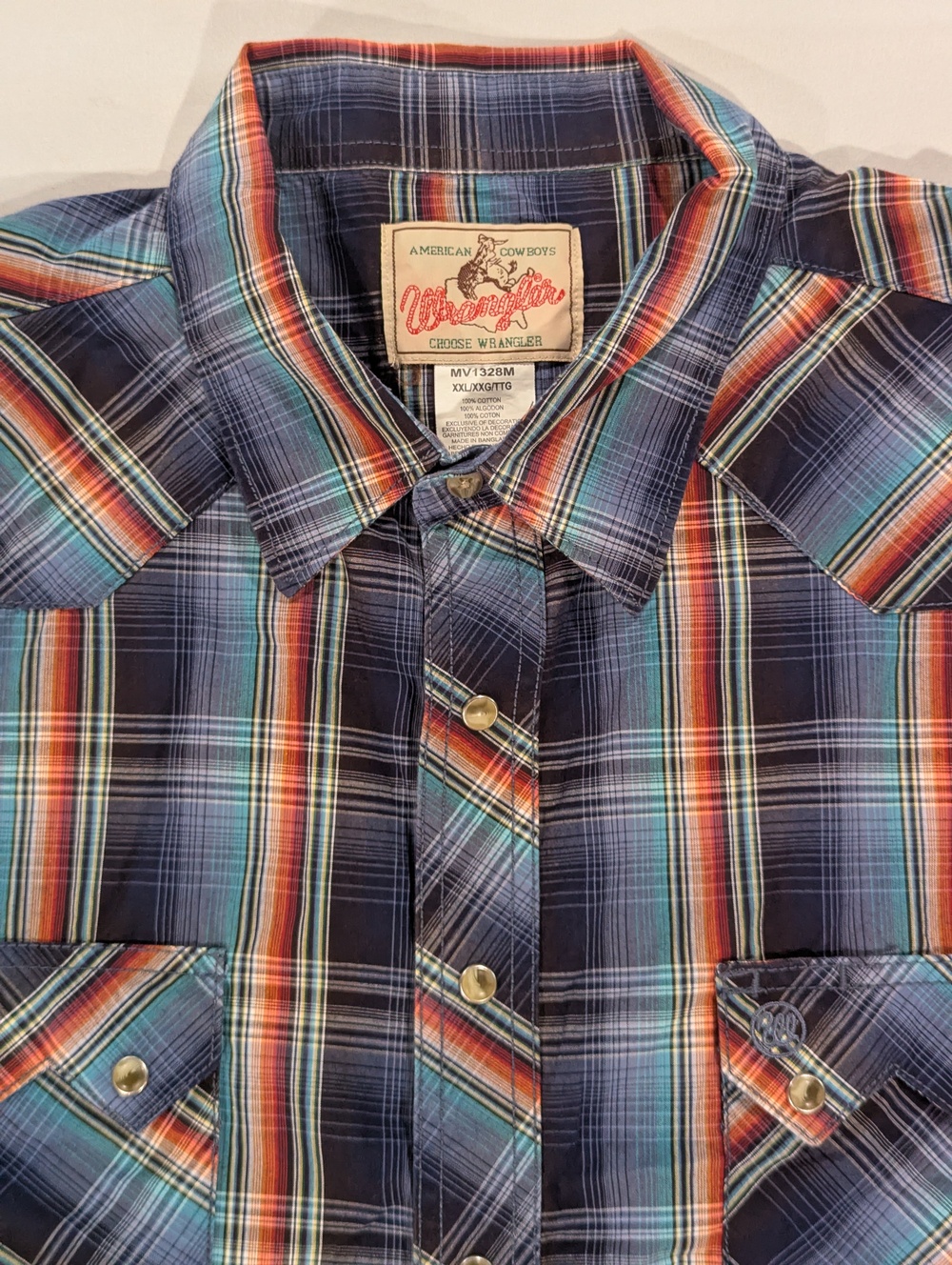 Wrangler Shirt Mens 2XL Blue Plaid Long Sleeve Western Pearl Snap Pockets